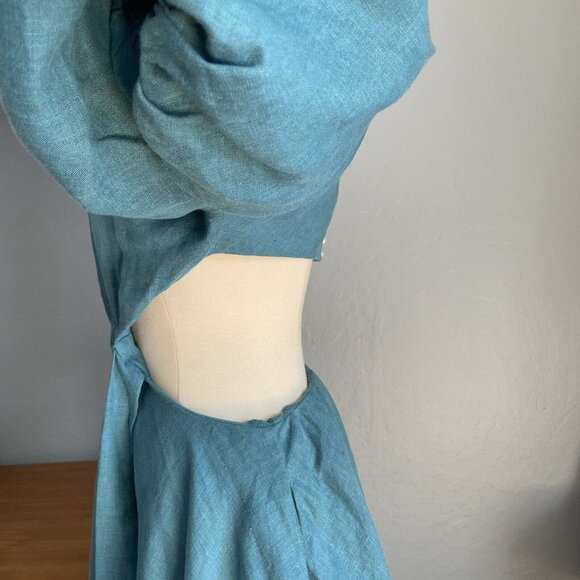 Linen Line Natural Clothing Puff Sleeve Cut-out Maxi Dress Cottagecore US 6 - Picture 9 of 10